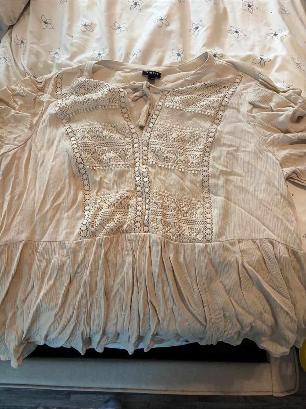 torrid Cream Crochet-Panel Peasant Tunic
